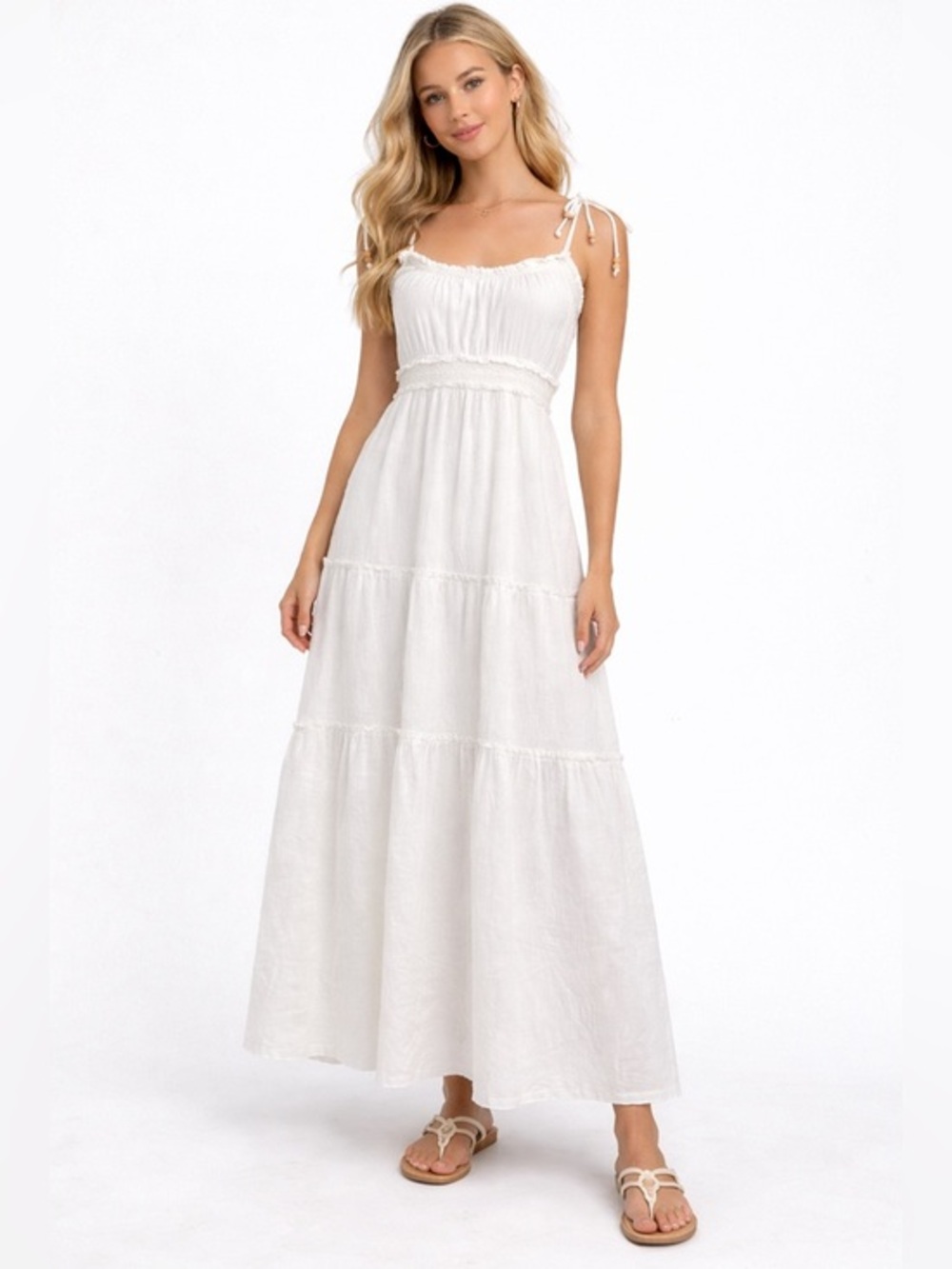 Old Navy White Tie-Shoulder Tiered Maxi Dress